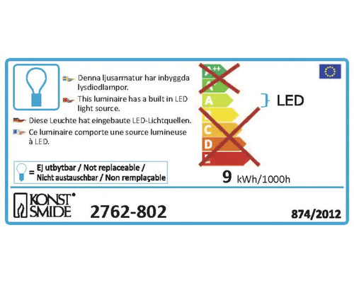 Energieetikett für Leuchte mit eingebauten nicht austauschbaren LED-Lichtquellen