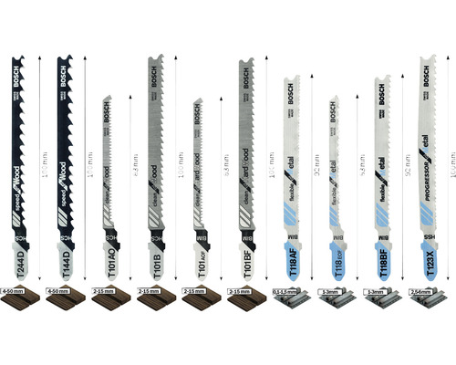 Verschiedene Stichsägeblätter für Holz und Metall von Bosch