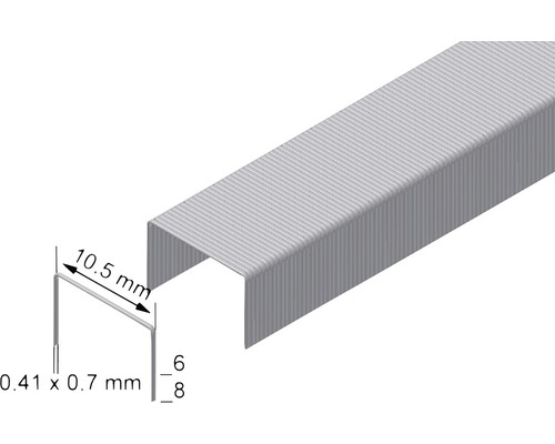 Heftklammern Typ 6/8 mit den Abmessungen 0,41 x 0,7 x 10,5 Millimeter