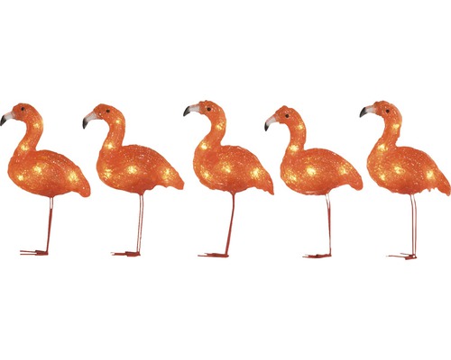 Fünf Flamingo-Figuren mit Beleuchtung