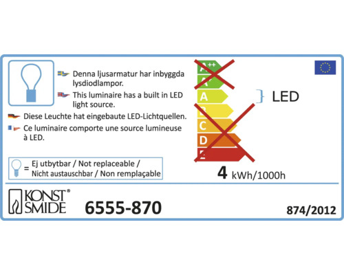 Energielabel mit Informationen zur LED-Leuchte und zum Stromverbrauch
