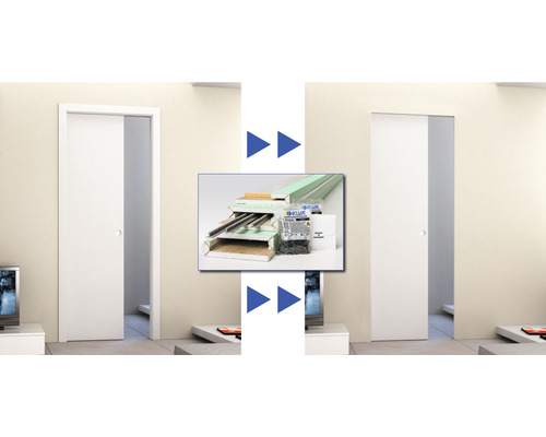 Elegante Schiebetür vor einer Wand mit Montagezubehör