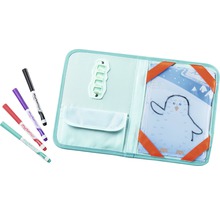 Stifthaltermappe mit Stiften und Vorlage mit Pinguin