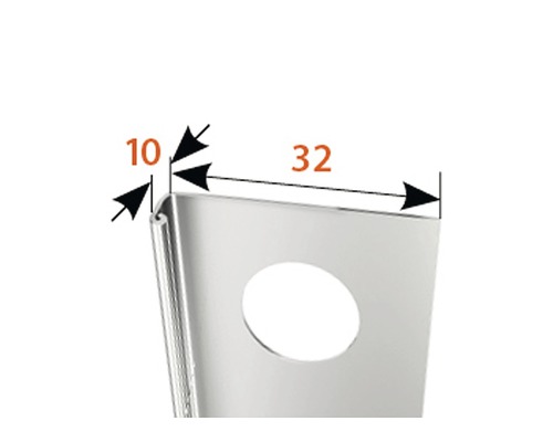 Detailansicht eines Metallprofils mit Maßangaben