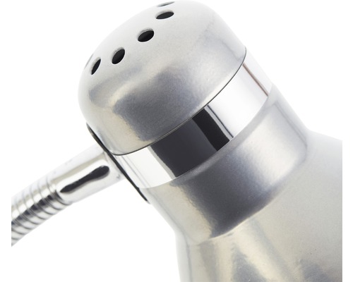 Detailaufnahme einer Schreibtischlampe aus Metall mit flexiblem Arm