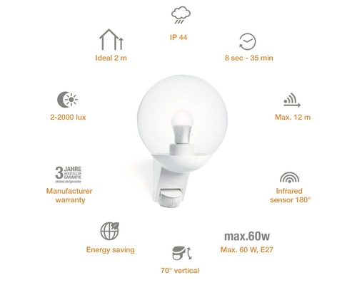 Steinel Sensor Außenwandleuchte 1-flammig 303x215 mm L 585 S weiß
