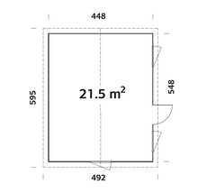 Grundriss mit den Maßen 448, 595, 492 und 548, Fläche 21,5 Quadratmeter