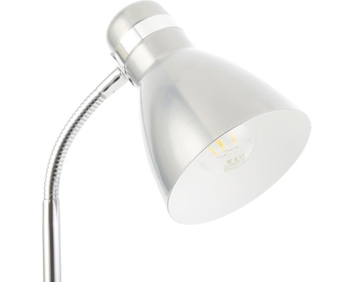 Silberne Schreibtischlampe mit flexiblem Hals und Leuchtmittel