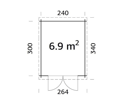 Grundriss mit Maßangaben eines Gartenhauses