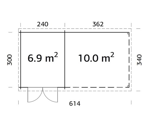 Grundriss eines Gartenhauses mit Maßangaben
