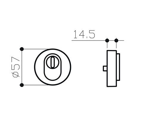 Technische Zeichnung eines Zylinders mit den Maßen 57 Millimeter und 14,5 Millimeter