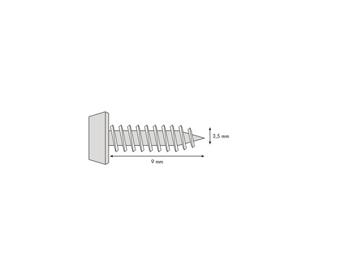 Illustration einer 9 Millimeter Schraube mit einem Durchmesser von 3,5 Millimeter