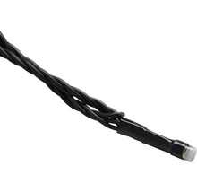 Detailaufnahme eines schwarzen Elektrokabels mit LED Lampe