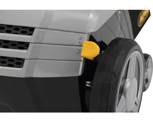 Detailansicht eines Rasenmähers mit Schnitthöhenverstellung