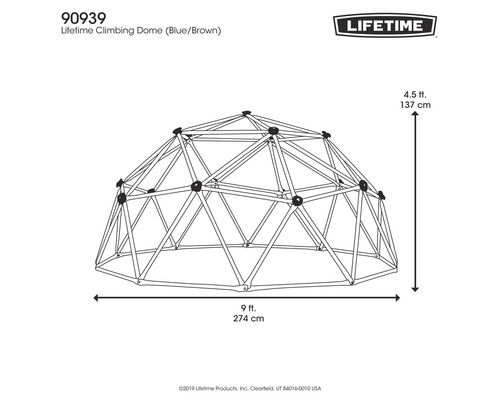 Lifetime Kletterkuppel mit den Maßen 274 cm x 137 cm.