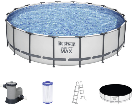 Aufstellpool Framepool-Set Bestway Steel Pro MAX™ rund Ø 549x122 cm inkl. Kartuschenfilteranlage & Leiter grau