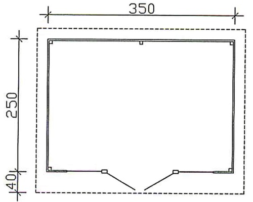 Grundriss eines Gartenhauses mit den Maßen 350 x 250 cm