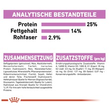 Analytische Bestandteile, Zusammensetzung und Zusatzstoffe von Tierfutter: 25% Protein, 14% Fettgehalt, 2,9% Rohfaser.