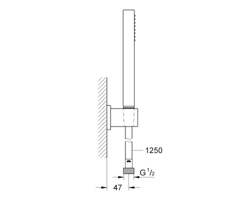 Technische Zeichnung einer Duschstange mit Maßangaben