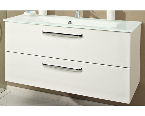 Waschtischunterschrank mit zwei Schubladen und Glasplatte