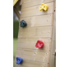 Spielturm Biene Holz mit Kletterwand, Schaukel, Sandkasten und Rutsche gelb