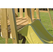 Spielturm Biene Holz mit Kletterwand, Schaukel, Sandkasten und Rutsche gelb
