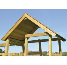 Spielturm Biene Holz mit Kletterwand, Schaukel, Sandkasten und Rutsche gelb
