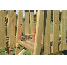 Spielturm Biene Holz mit Kletterwand, Schaukel, Sandkasten und Rutsche gelb