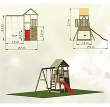 Spielturm Panda Holz mit Kletterwand, Schaukel, Sandkasten und Rutsche rot-thumb-5