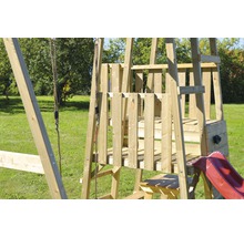 Spielturm Gorilla Holz mit Kletterwand, Schaukel, Sandkasten, Sitzbank und Rutsche rot-thumb-2
