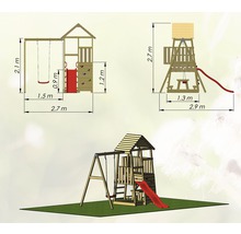 Spielturm Gorilla Holz mit Kletterwand, Schaukel, Sandkasten, Sitzbank und Rutsche rot-thumb-6