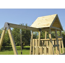Spielturm Gorilla Holz mit Kletterwand, Schaukel, Sandkasten, Sitzbank und Rutsche rot-thumb-3