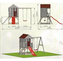 Spielhaus Alpaka Holz mit Schaukel, Veranda und Rutsche rot-thumb-11
