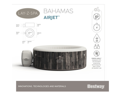 Lay-Z-Spa Bahamas Airjet aufblasbarer Whirlpool mit den Maßen 180 mal 66 Zentimeter