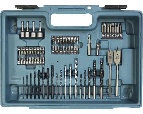 Bohrerset und Bitset in einem blauen Koffer