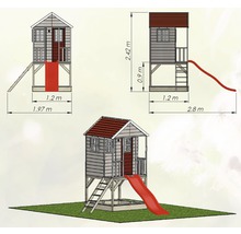 Spielhaus Frosch Holz mit Veranda und Rutsche rot-thumb-7