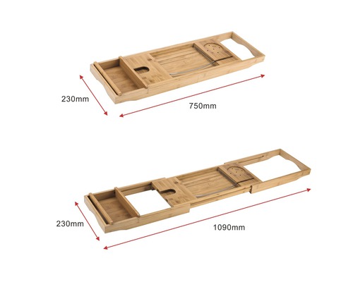 Badebrett aus Bambus mit variabler Länge, von 750 Millimeter bis 1090 Millimeter