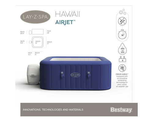 Lay-Z-Spa Hawaii Airjet aufblasbarer Whirlpool für bis zu sechs Personen