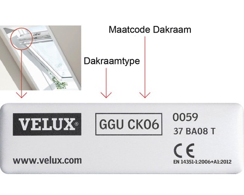 Informationen zum Velux Dachfenster inklusive Typbezeichnung und Maßcode
