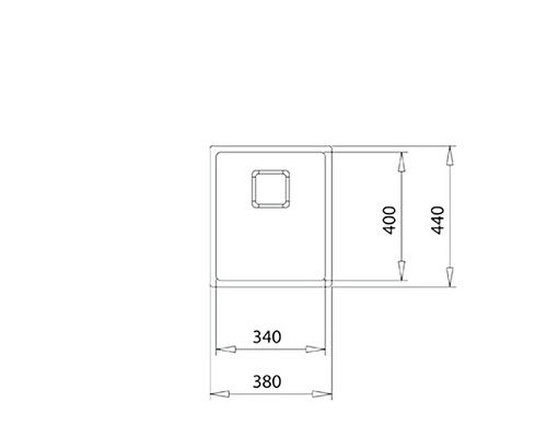 Zeichnung einer Spüle mit Maßangaben