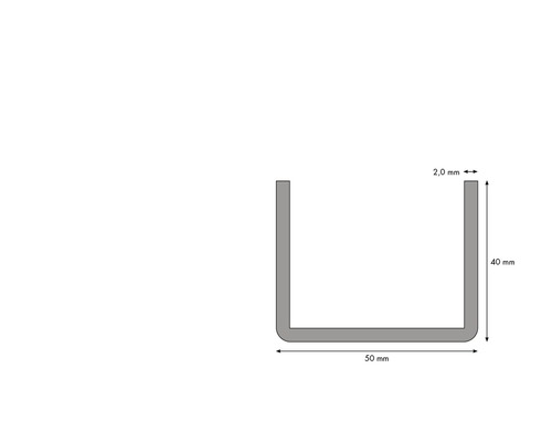 Zeichnung eines U-Profils mit den Maßen 50 mm, 40 mm und 2 mm.