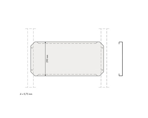 Technische Zeichnung eines 290 Millimeter breiten Dachblechs