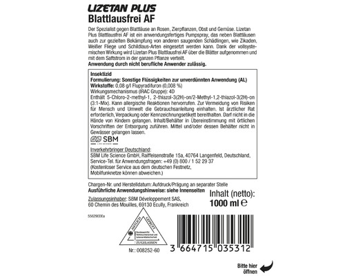 Etikett von Lizetan Plus Blattlausfrei AF Insektizid