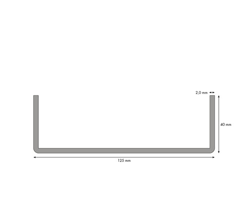 U-Profil mit Abmessungen 125 mm, 40 mm und 2 mm