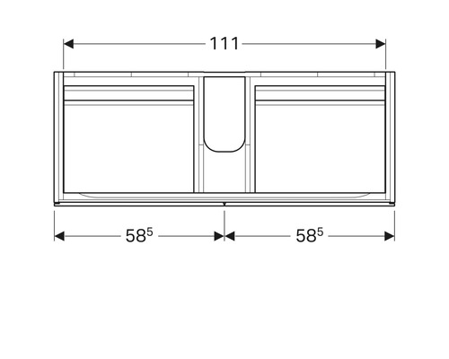 Technische Zeichnung eines Waschtischunterschranks mit Maßangaben.