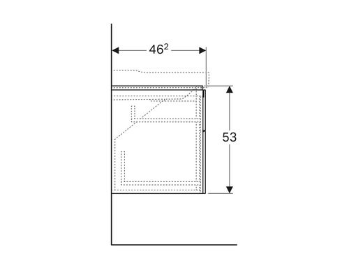 Technische Zeichnung eines Waschtischunterschranks mit Maßangaben