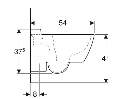 Technische Zeichnung eines Wand-WCs mit Maßangaben