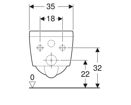 Technische Zeichnung eines Wand-WCs mit Maßangaben