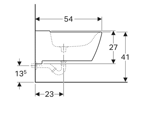 Technische Zeichnung eines Waschbeckens mit Maßangaben