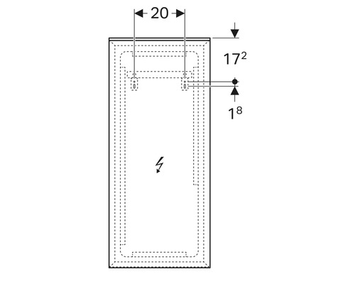 Technische Zeichnung eines Spiegelschranks mit Maßangaben